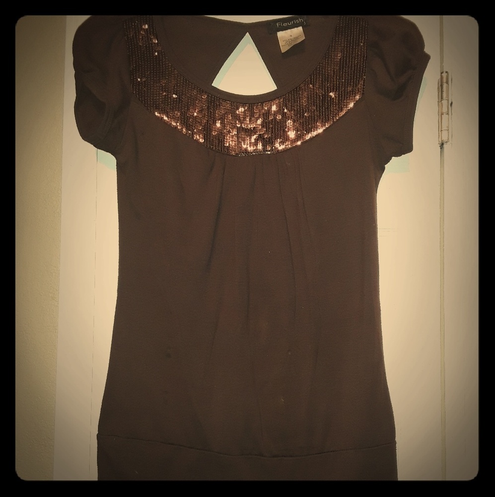 Brown Shirt with Gold Sequins